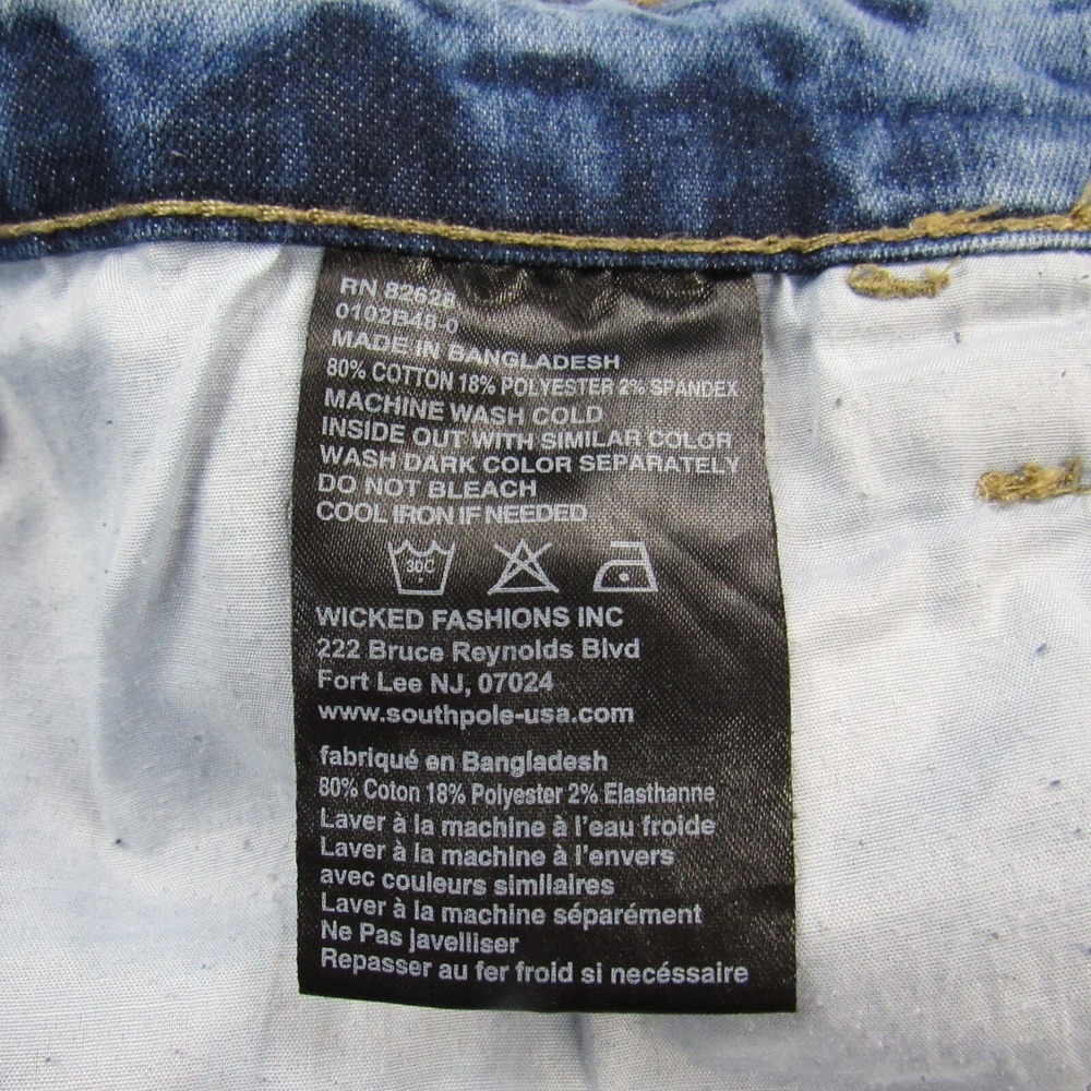 Southpole Jean Shorts Mens 46 Acid Wash Moto Biker Distressed Denim Streetwear - Picture 16 of 16